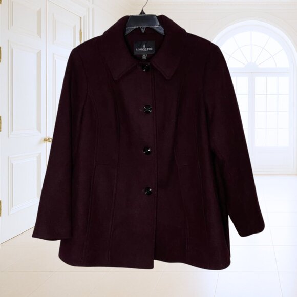 London Fog Burgundy Wool-Blend Plus-Size Coat 1X • Classic Flair - Picture 1 of 14